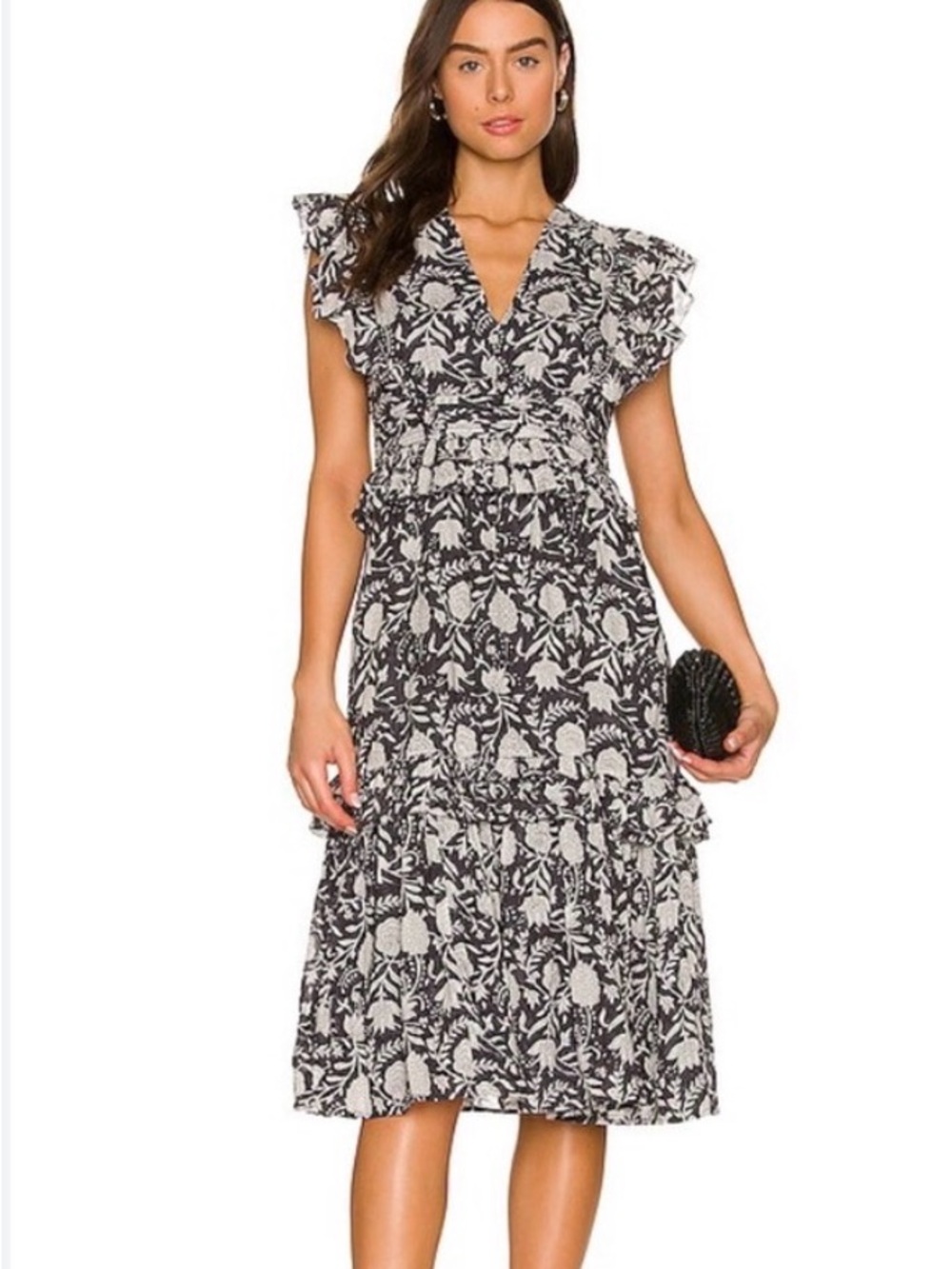 Cleobella Cherie Floral Tiered Ruffle V Neck Midi Dress